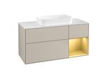 Villeroy und Boch Finion Waschtischunterschrank F711HFHH 120x60,3x50,1cm, Regal rechts Gold matt, Sand Matt Lacquer