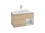Villeroy und Boch Finion Waschtischunterschrank F781GJPC 100cm, Abdeckplatte white matt, Regale Light grey matt lacquer, Oak Veneer