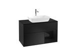 Villeroy und Boch Finion Waschtischunterschrank F782PHPD 100cm, Abdeckplatte black matt, Regale Glossy black lacquer, Black matt lacquer