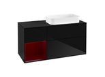 Villeroy und Boch Finion Waschtischunterschrank G682HBPH 120x60,3x50,1cm, Regal links Peony, Glossy Black Lacquer
