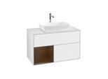 Villeroy und Boch Finion Waschtischunterschrank G771GNGF 100cm, Abdeckplatte white matt, Emotion, Regale Walnut Veneer, Glossy white lacquer