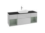 Villeroy und Boch Finion Waschtischunterschrank F862GMGJ 160cm, Abdeckplatte black matt, Regale Olive matt lacquer, Light grey matt