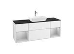 Villeroy und Boch Finion Waschtischunterschrank G862GJGF 160cm, Abdeckplatte black matt, Emotion, Regale Light grey matt lacquer, Glossy white lacquer