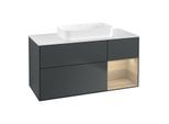 Villeroy und Boch Finion Waschtischunterschrank F711PCHG 120x60,3x50,1cm, Regal rechts Oak Veneer, Midnight Blue Matt Lacquer