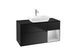Villeroy und Boch Finion Waschtischunterschrank G832GJPD 120cm, Abdeckplatte black matt, Emotion, Regale Light grey matt lacquer, Black matt lacquer