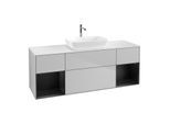 Villeroy und Boch Finion Waschtischunterschrank F861PDGJ 160cm, Abdeckplatte white matt, Regale Black matt lacquer, Light grey matt