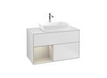 Villeroy und Boch Finion Waschtischunterschrank G771HHMT 100cm, Abdeckplatte white matt, Emotion, Regale sand matt lacquer, White matt lacquer