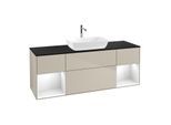 Villeroy und Boch Finion Waschtischunterschrank G862GFHH 160cm, Abdeckplatte black matt, Emotion, Regale Glossy white lacquer, Sand Matt Lacquer