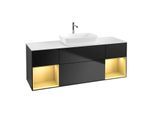 Villeroy und Boch Finion Waschtischunterschrank F861HFPD 160cm, Abdeckplatte white matt, Regale Gold matt lacquer, Black matt lacquer