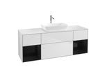 Villeroy und Boch Finion Waschtischunterschrank F861PHMT 160cm, Abdeckplatte white matt, Regale Glossy black lacquer, White matt lacquer
