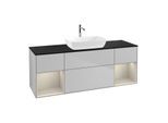 Villeroy und Boch Finion Waschtischunterschrank G862HHGJ 160cm, Abdeckplatte black matt, Emotion, Regale sand matt lacquer, Light grey matt