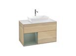 Villeroy und Boch Finion Waschtischunterschrank G771GMPC 100cm, Abdeckplatte white matt, Emotion, Regale Olive matt lacquer, Oak Veneer