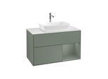 Villeroy und Boch Finion Waschtischunterschrank F781GMGM 100cm, Abdeckplatte white matt, Regale Olive matt lacquer, Olive Matt Lacquer