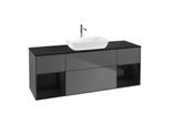 Villeroy und Boch Finion Waschtischunterschrank F862PHGK 160cm, Abdeckplatte black matt, Regale Glossy black lacquer, Anthracite matt