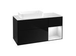 Villeroy und Boch Finion Waschtischunterschrank G691MTPH 120x60,3x50,1cm, Regal rechts White matt lacquer, Glossy Black Lacquer