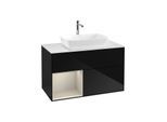Villeroy und Boch Finion Waschtischunterschrank G771HHPH 100cm, Abdeckplatte white matt, Emotion, Regale sand matt lacquer, Glossy Black Lacquer