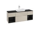 Villeroy und Boch Finion Waschtischunterschrank F862PHHH 160cm, Abdeckplatte black matt, Regale Glossy black lacquer, Sand Matt Lacquer