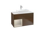 Villeroy und Boch Finion Waschtischunterschrank G771HHGN 100cm, Abdeckplatte white matt, Emotion, Regale sand matt lacquer, Walnut veneer