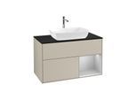 Villeroy und Boch Finion Waschtischunterschrank F782GJHH 100cm, Abdeckplatte black matt, Regale Light grey matt lacquer, Sand Matt Lacquer