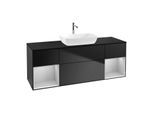 Villeroy und Boch Finion Waschtischunterschrank G862GJPD 160cm, Abdeckplatte black matt, Emotion, Regale Light grey matt lacquer, Black matt lacquer