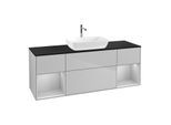 Villeroy und Boch Finion Waschtischunterschrank F862GJGJ 160cm, Abdeckplatte black matt, Regale Light grey matt lacquer, Light grey matt