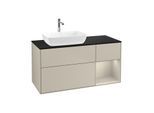 Villeroy und Boch Finion Waschtischunterschrank F812HHHH 120cm, Abdeckplatte black matt, Regale sand matt lacquer, Sand Matt Lacquer
