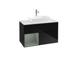 Villeroy und Boch Finion Waschtischunterschrank G771GMPH 100cm, Abdeckplatte white matt, Emotion, Regale Olive matt lacquer, Glossy Black Lacquer