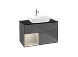 Villeroy und Boch Finion Waschtischunterschrank G772HHGK 100cm, Abdeckplatte black matt, Emotion, Regale sand matt lacquer, Anthracite matt