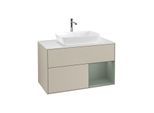 Villeroy und Boch Finion Waschtischunterschrank F781GMHH 100cm, Abdeckplatte white matt, Regale Olive matt lacquer, Sand Matt Lacquer