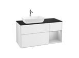 Villeroy und Boch Finion Waschtischunterschrank F812GJGF 120cm, Abdeckplatte black matt, Regale Light grey matt lacquer, Glossy white lacquer