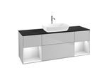 Villeroy und Boch Finion Waschtischunterschrank F862MTGJ 160cm, Abdeckplatte black matt, Regale White matt lacquer, Light grey matt