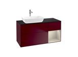 Villeroy und Boch Finion Waschtischunterschrank G812HHHB 120cm, Abdeckplatte black matt, Emotion, Regale sand matt lacquer, Peony Matt
