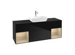 Villeroy und Boch Finion Waschtischunterschrank F862PCPH 160cm, Abdeckplatte black matt, Regale Oak Veneer, Glossy Black Lacquer