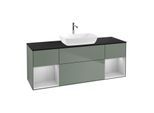 Villeroy und Boch Finion Waschtischunterschrank G862GJGM 160cm, Abdeckplatte black matt, Emotion, Regale Light grey matt lacquer, Olive Matt Lacquer