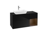 Villeroy und Boch Finion Waschtischunterschrank G812GNPH 120cm, Abdeckplatte black matt, Emotion, Regale Walnut Veneer, Glossy Black Lacquer