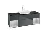 Villeroy und Boch Finion Waschtischunterschrank F862GJHG 160cm, Abdeckplatte black matt, Regale Light grey matt lacquer, Midnight Blue Matt Lacquer
