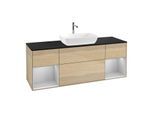 Villeroy und Boch Finion Waschtischunterschrank F862GJPC 160cm, Abdeckplatte black matt, Regale Light grey matt lacquer, Oak Veneer