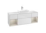 Villeroy und Boch Finion Waschtischunterschrank F861HHMT 160cm, Abdeckplatte white matt, Regale sand matt lacquer, White matt lacquer