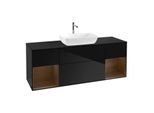 Villeroy und Boch Finion Waschtischunterschrank F862GNPH 160cm, Abdeckplatte black matt, Regale Walnut Veneer, Glossy Black Lacquer