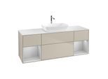 Villeroy und Boch Finion Waschtischunterschrank F861GJHH 160cm, Abdeckplatte white matt, Regale Light grey matt lacquer, Sand Matt Lacquer