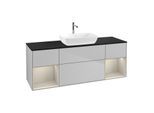 Villeroy und Boch Finion Waschtischunterschrank F862HHGJ 160cm, Abdeckplatte black matt, Regale sand matt lacquer, Light grey matt