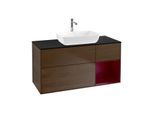 Villeroy und Boch Finion Waschtischunterschrank F832HBGN 120cm, Abdeckplatte black matt, Regale Peony matt lacquer, Walnut veneer
