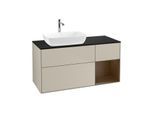Villeroy und Boch Finion Waschtischunterschrank G812GNHH 120cm, Abdeckplatte black matt, Emotion, Regale Walnut Veneer, Sand Matt Lacquer