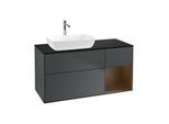 Villeroy und Boch Finion Waschtischunterschrank F812GNHG 120cm, Abdeckplatte black matt, Regale Walnut Veneer, Midnight Blue Matt Lacquer
