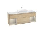 Villeroy und Boch Finion Waschtischunterschrank G861HHPC 160cm, Abdeckplatte white matt, Emotion, Regale sand matt lacquer, Oak Veneer
