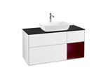 Villeroy und Boch Finion Waschtischunterschrank F832HBGF 120cm, Abdeckplatte black matt, Regale Peony matt lacquer, Glossy white lacquer