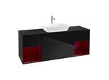 Villeroy und Boch Finion Waschtischunterschrank F862HBPH 160cm, Abdeckplatte black matt, Regale Peony matt lacquer, Glossy Black Lacquer