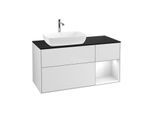 Villeroy und Boch Finion Waschtischunterschrank G812GFMT 120cm, Abdeckplatte black matt, Emotion, Regale Glossy white lacquer, White matt lacquer