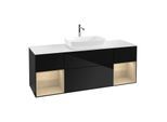 Villeroy und Boch Finion Waschtischunterschrank G861PCPH 160cm, Abdeckplatte white matt, Emotion, Regale Oak Veneer, Glossy Black Lacquer