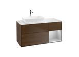 Villeroy und Boch Finion Waschtischunterschrank G811GJGN 120cm, Abdeckplatte white matt, Emotion, Regale Light grey matt lacquer, Walnut veneer